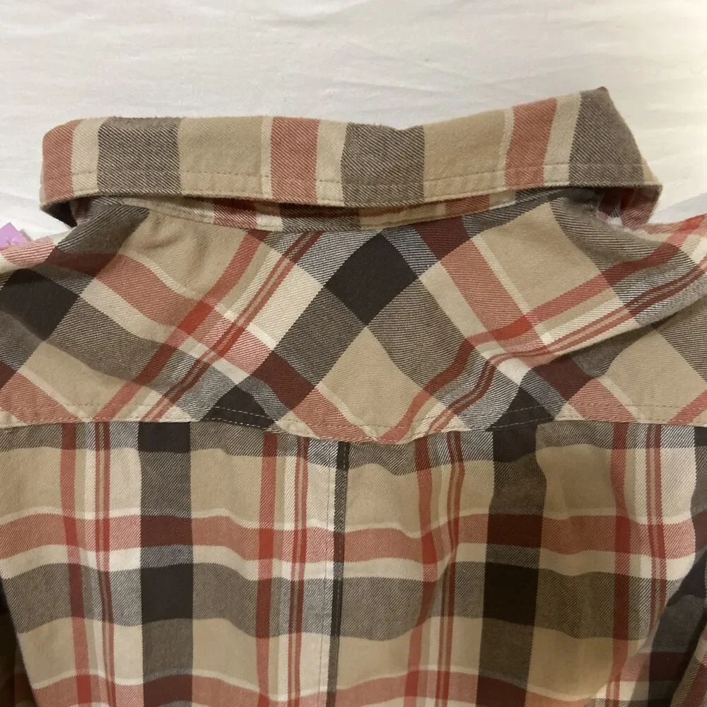 Wrangler ATG Shirt Mens Large Brown Plaid Button Up Flannel Cotton Blend Elbow